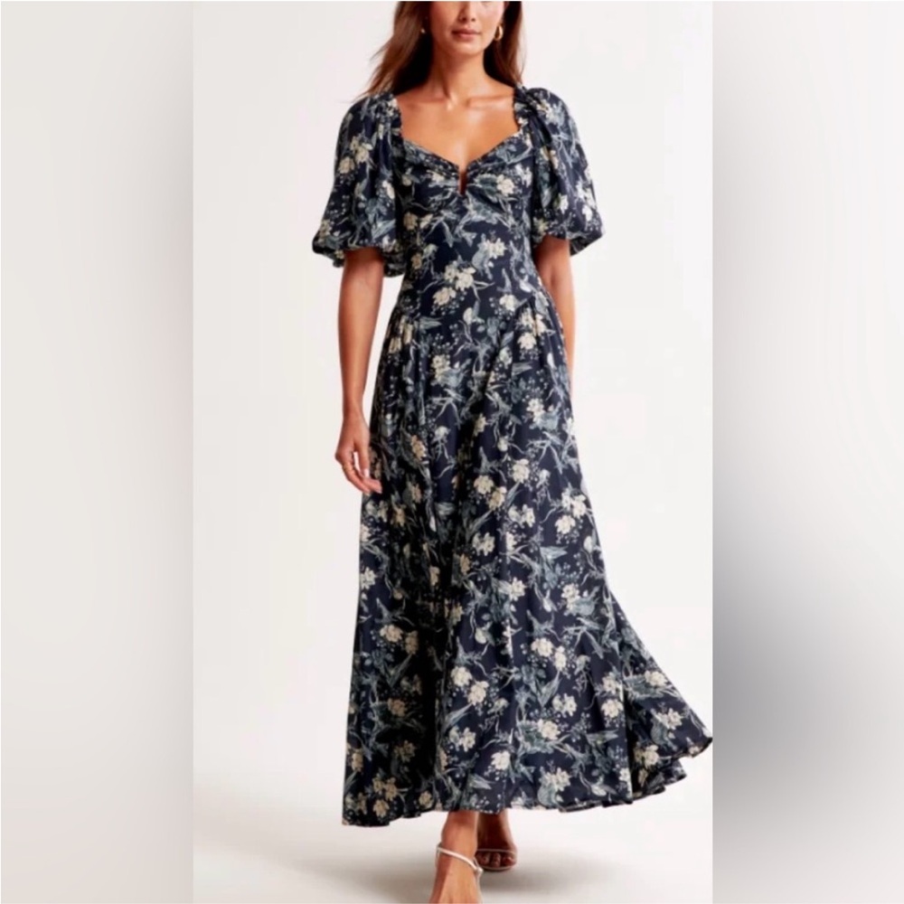 Abercrombie & Fitch Hardware Drama Puff Sleeve Floral Maxi Dress